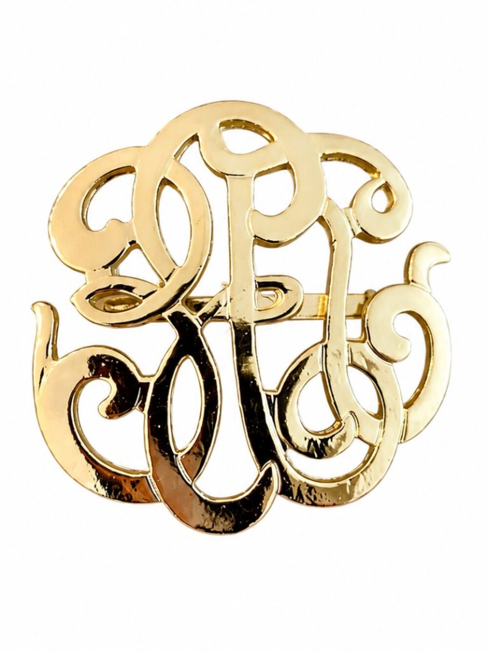 Vintage Gold Tone Script Initial Lapel Accessory Estate Jewelry Brooch